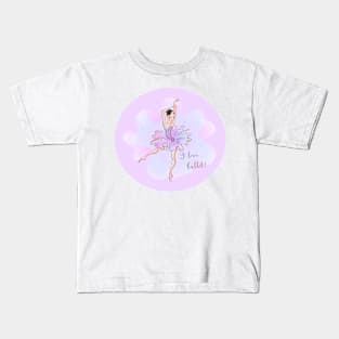 I Love Ballet Pink & Purple Dancing Ballerina Kids T-Shirt